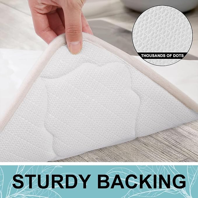 OLANLY Memory Foam Bath Mat Rug 47x17, Ultra Soft Bathroom Rugs, Ivory | Thick Absorbent Carpet, Non-Slip Backing, Machine Washable, for Bathroom Floor, Tub, Shower and Home Decor Accessories