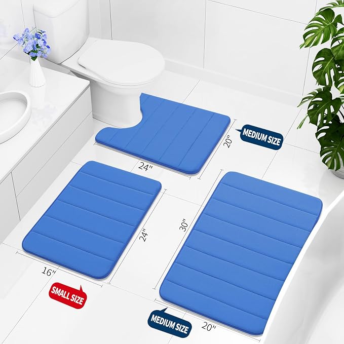 Buganda Memory Foam Bath Mat 30 x 20, Ultra Soft Absorbent Bathroom Rugs | Royal Blue, Machine Washable Quick Dry Bath Mats for Bathroom Floor, Shower and Tub, Home Decor Accessories