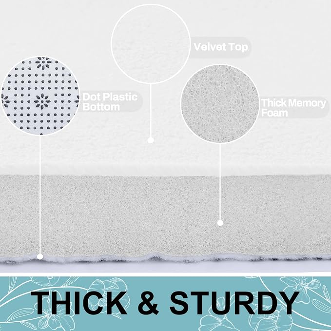 Smiry Memory Foam Bath Mat 47x17, Extra Soft and Absorbent Bathroom Rugs | White, Quick Dry Machine Washable Non-Slip Bath Mat for Bathroom Floor, Shower and Tub