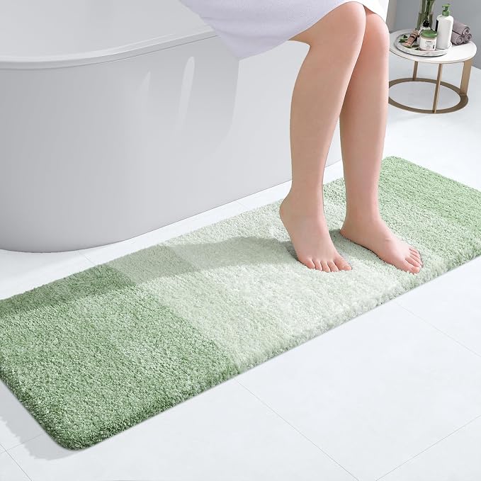 OLANLY Bathroom Runner Rug 47x17, Extra Soft Absorbent Microfiber Bath Rugs | Sage Green, Non-Slip Quick-Drying Rubber Backing, Washable Long Bath Mat for Floor, Tub and Shower, Home Decor