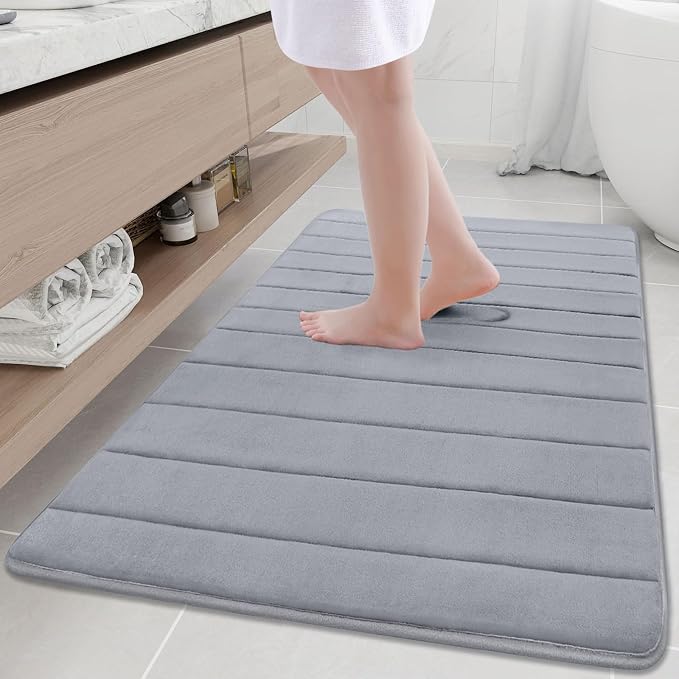 Buganda Memory Foam Bath Mat 47 x 32, Ultra Soft Absorbent Bathroom Rugs | Medium Grey, Machine Washable Quick Dry Bath Mats for Bathroom Floor, Shower and Tub, Home Decor Accessories