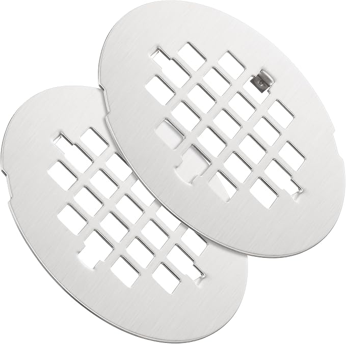 Enhon 2 Pack 4-1/4 Snap in Shower Drain Cover, Round Strainer Drain Grid, Bathroom Shower Grate Cap Replacement for Hair Catcher(Brushed Nickel,Stainless Steel)