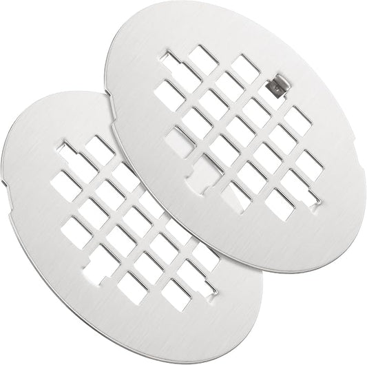 Enhon 2 Pack 4-1/4 Snap in Shower Drain Cover, Round Strainer Drain Grid, Bathroom Shower Grate Cap Replacement for Hair Catcher(Brushed Nickel,Stainless Steel)