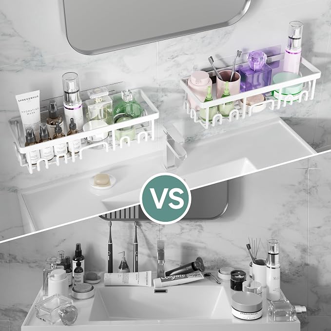 Veken Shower Caddy 3-Pack, Advanced Rustproof Design, No Drilling Adhesive Shelves, Rack with Soap Holder, Large Capacity Bathroom Organizers and Storage, Wall-Mounted Kitchen & Home Decor, White