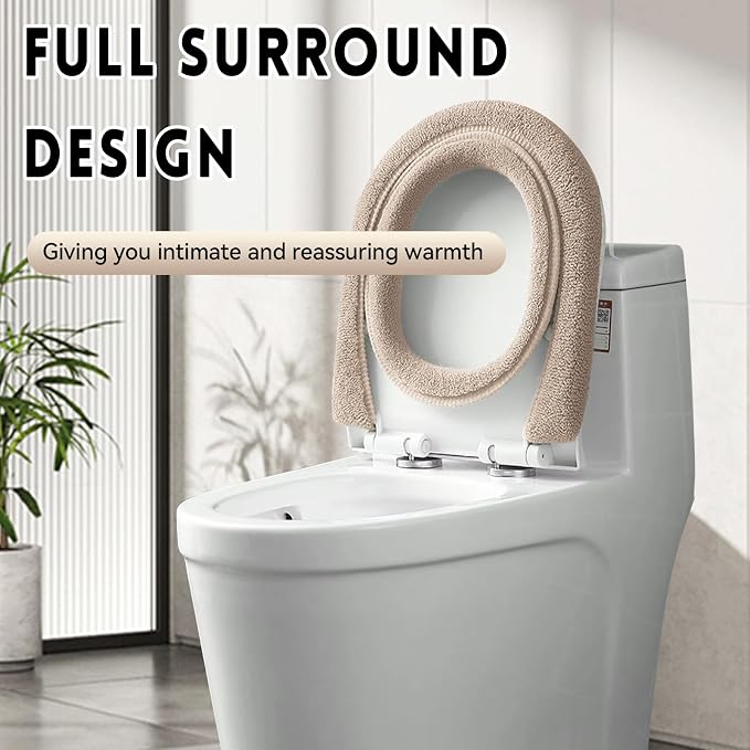 Legigo 5 Pack Toilet Seat Cover, Soft Toilet Seat Warmer Pads for Bathroom | Warmth, Comfort & Easy to Install, Toilet Seat Cushion Covers, Washable and Stretchable(Knit Elongated Beige)