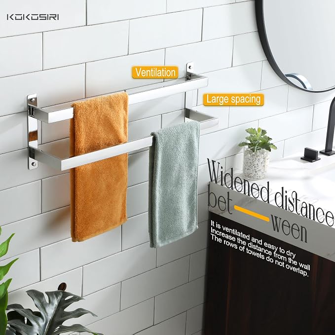 KOKOSIRI Towel Bars Bath Towel Holders 24 Inches Chrome Bathroom 2-Tiers Ladder Towel Rails Wall Mounted Towels Shelves Rack Polished Stainless Steel, B5008CH-L24