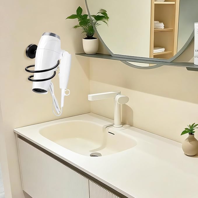 Bathroom Hair Dryer Holder Hair Care Tools Holder Wall Mount Chrome Finished Stainless Steel-Balck