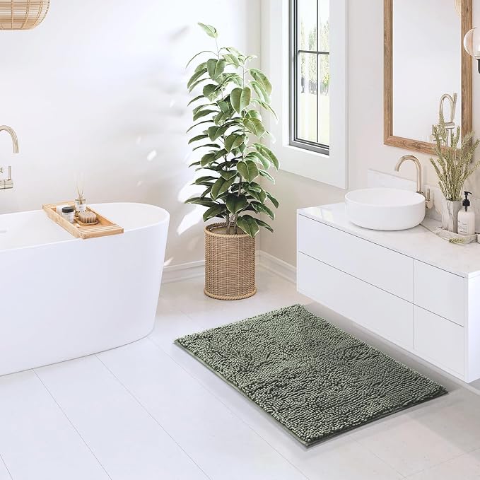 Hearth & Harbor Bathroom Rugs, Chenille Bath Mat - Machine Washable Bath Mats for Bathroom Non-Slip Backing Rubber, Quick Dry Bathroom Mat