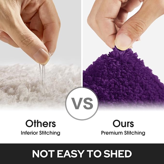 HOMEIDEAS Bathroom Rugs Sets 2 Piece, Super Soft Non Slip Bath Mat Purple | Ultra Absorbent, Microfiber Machine Washable Bath Rug Set, for Bathroom, Tub, Shower 20" x 32" + 16" x 24"