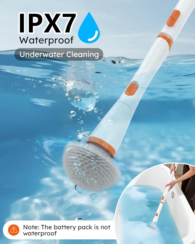 Electric Spin Scrubber,1500RPM Powerful Cleaning Brush for Home | Powerful 1500 RPM cleaning; 4000 mAh rechargeable battery; seven replaceable brushes for bathtub, tile, floor & shower