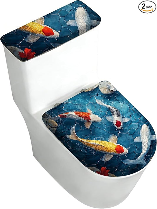 2 pack Toilet Lid Cover & Tank Lid Cover,Fits Standard & Elongated Toilet | Soft Stretchable Fabric,Machine Washable,Decorative Bathroom Protective Covers