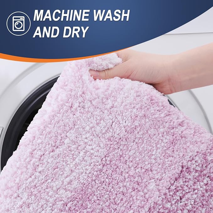 OLANLY Bathroom Runner Rug 47x20, Extra Soft Absorbent Microfiber Bath Rugs | Pinkish-Purple, Non-Slip Quick-Drying Rubber Backing, Washable Long Bath Mat for Floor, Tub and Shower, Home Decor