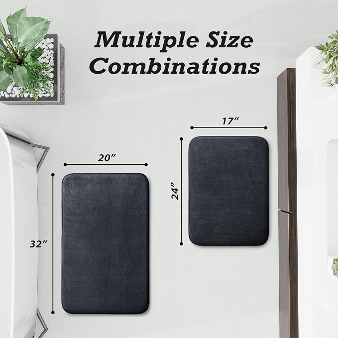 Bathroom Rugs Sets 2 Piece, Non-Slip & Quick Dry Bath Mat Set, Ultra Soft Velvet Bath Rugs for Bathroom, Toilet and Shower Floor, Dark Grey