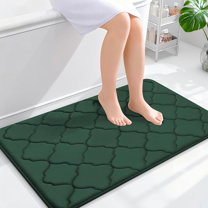 OLANLY Memory Foam Bath Mat Rug 36x24, Ultra Soft Bathroom Rugs, Dark Green | Thick Absorbent Carpet, Non-Slip Backing, Machine Washable, for Bathroom Floor, Tub, Shower and Home Decor Accessories