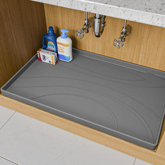 Under Sink Mat 31" x 19", Silicone Under Sink Liner for Kitchen and Bathroom, Waterproof Cabinet Protector Drip Tray, Protects Cabinets from Leaks and Spills