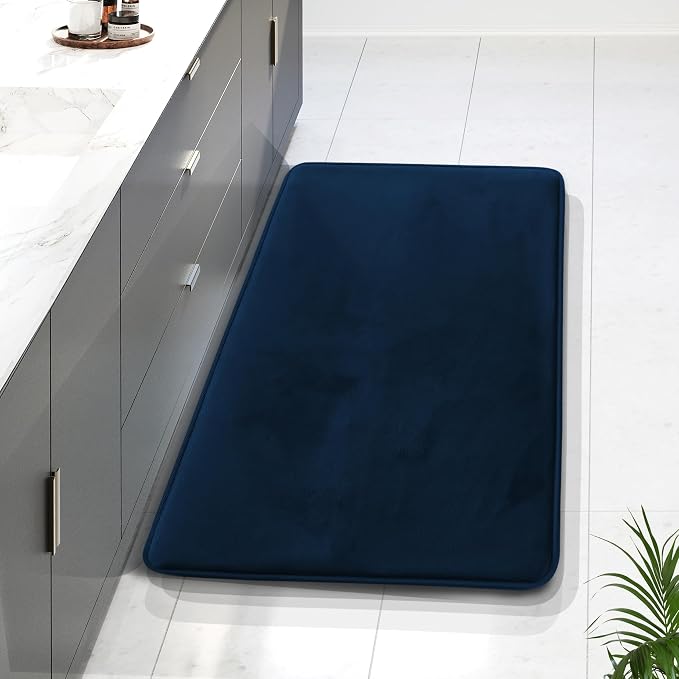 Clara Clark Bathroom Rugs, Velvet Memory Foam Bath Mat, Non-Slip Bath Rugs, Machine Wash, Dries Quickly, Ultra Soft Plush Bath Mats for Bathroom, 24 x 36, Blue