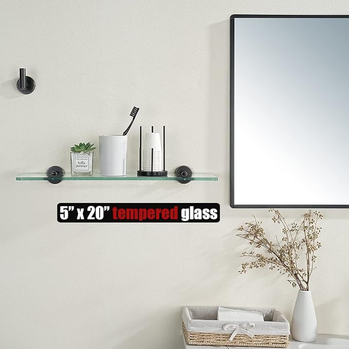 JQK Bathroom Glass Shelf Oil Rubbed Bronze, Tempered Glass Shower Storage 20 by 5 inches, 304 Stainless Steel ORB Wall Mount, 2 Pack, TGS101L20-ORB-P2