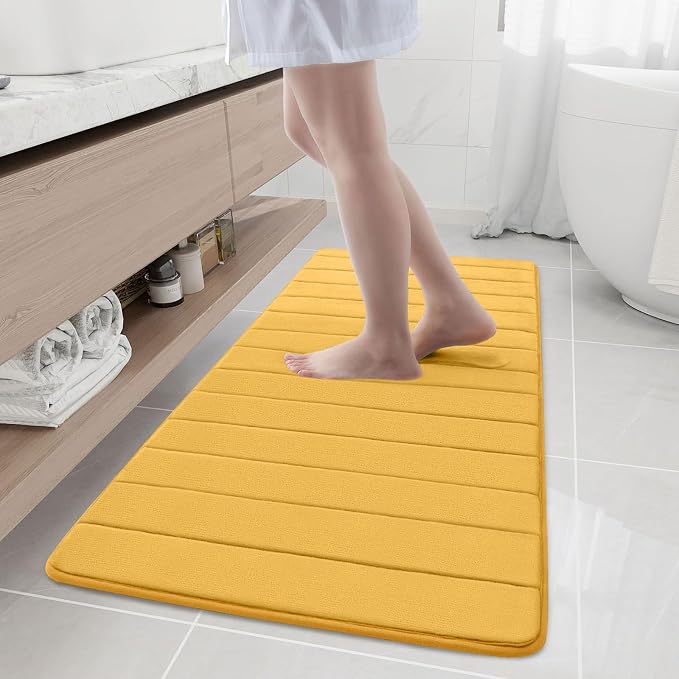 Buganda Memory Foam Bath Mat 55 x 24, Ultra Soft Absorbent Bathroom Rugs | Yellow, Machine Washable Quick Dry Bath Mats for Bathroom Floor, Shower and Tub, Home Decor Accessories