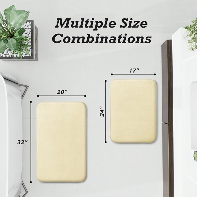 Bathroom Rugs Sets 2 Piece, Non-Slip & Quick Dry Bath Mat Set, Ultra Soft Velvet Bath Rugs for Bathroom, Toilet and Shower Floor, Cream Yellow