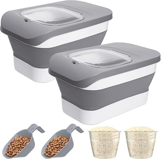 10-26Lbs Airtight Dog Food Container 2Pcs,Collapsible Pet Food Storage | Dog Food Storage with Double Airtight Seal,Magnetic Lid,Cat Food Container Dry Food,Space-saving,Scoops and Measuring Cups