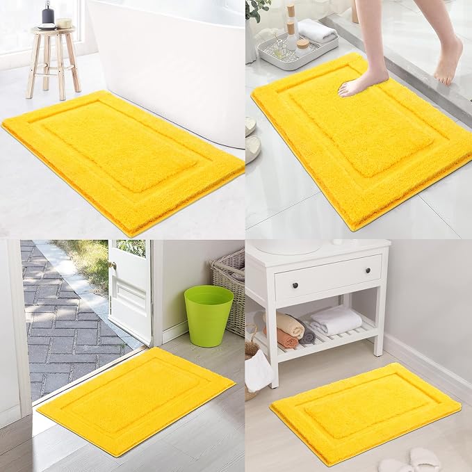 SHACOS Soft Microfiber Yellow Bathroom Rugs Sets 2 Pieces 32x20 inch | Absorbent Plush Bath Rugs, Non Slip Washable Shaggy Bath Mats, Fluffy Bathroom Runner Floor Mats Shower Rug