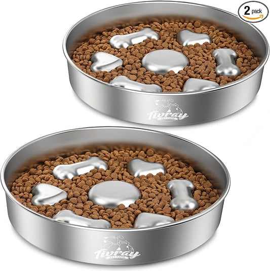 2Pcs Slow Feeder Dog Bowls, 304 Stainless Steel Slow Feeder, 5 Cups | Metal Pet Food Bowl Prevent Choking, Non-Slip Base for Medium & Large Breed, Bloat Stop, Dishwasher Safe