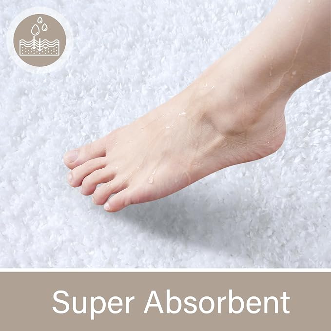 LOCHAS Bathroom Rugs Sets 3 Piece, Microfiber Bath Mat Set Non Slip, White | Washable Absorbent Toilet Rug, Shaggy Soft Cozy Quick Dry