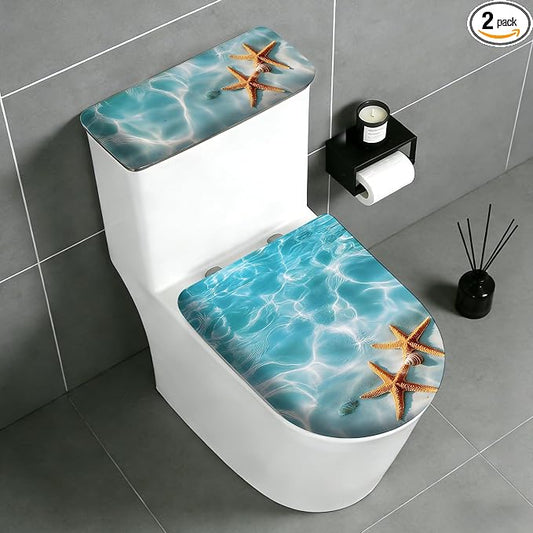 2 pack Toilet Lid Cover & Tank Lid Cover,Fits Standard & Elongated Toilet | Soft Stretchable Fabric,Machine Washable,Decorative Bathroom Protective Covers