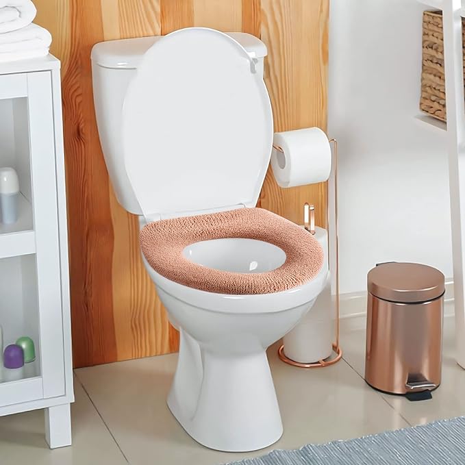 Legigo 5 Pack Toilet Seat Cover, Soft Toilet Seat Warmer Pads for Bathroom | Warmth, Comfort & Easy to Install, Toilet Seat Cushion Covers, Washable and Stretchable(Knit Elongated Light)