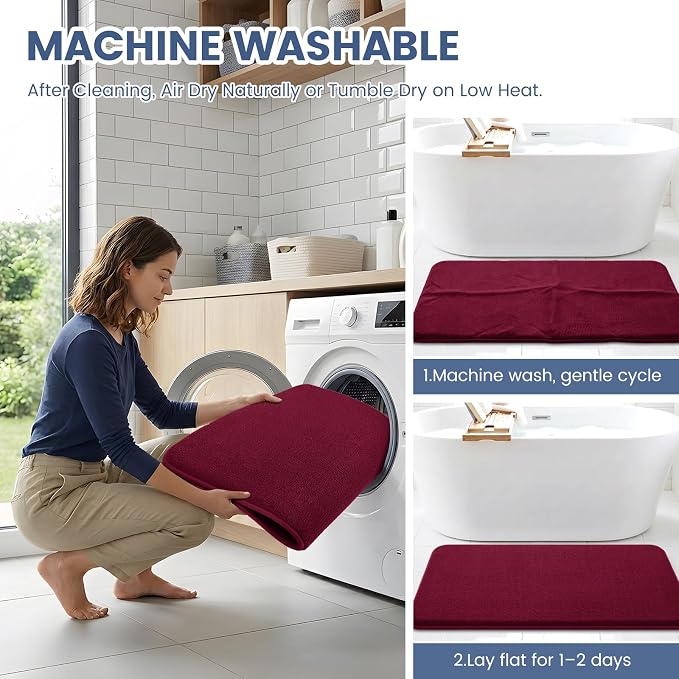 Smiry Memory Foam Bath Mat 59x20, Extra Soft Absorbent Bathroom Rugs | Burgundy Quick Dry, Machine Washable Bath Mats for Bathroom, Shower, Tub and Home Decor Accessories