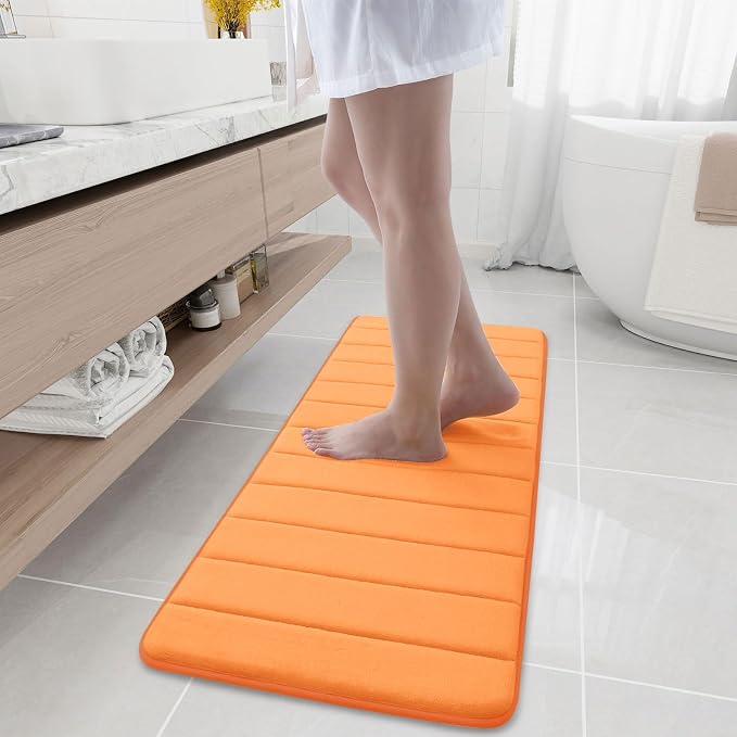 Buganda Memory Foam Bath Mat 47 x 17, Ultra Soft Absorbent Bathroom Rugs | Orange, Machine Washable Quick Dry Bath Mats for Bathroom Floor, Shower and Tub, Home Decor Accessories