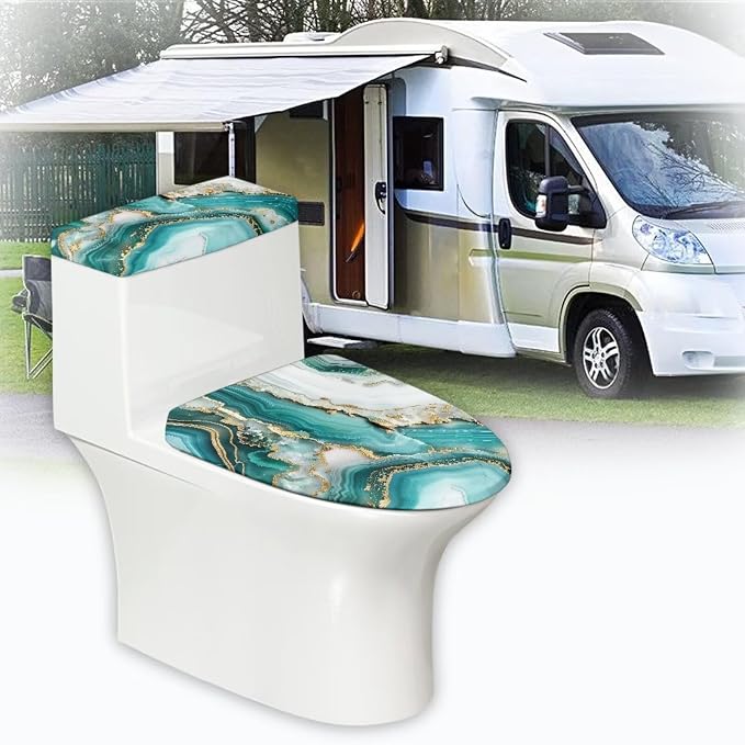 Green Marble Toilet Lid Cover Set of 2 Pack Tank Lid Covers Soft Fit Most Round and Elongated Keep Bathroom Clean