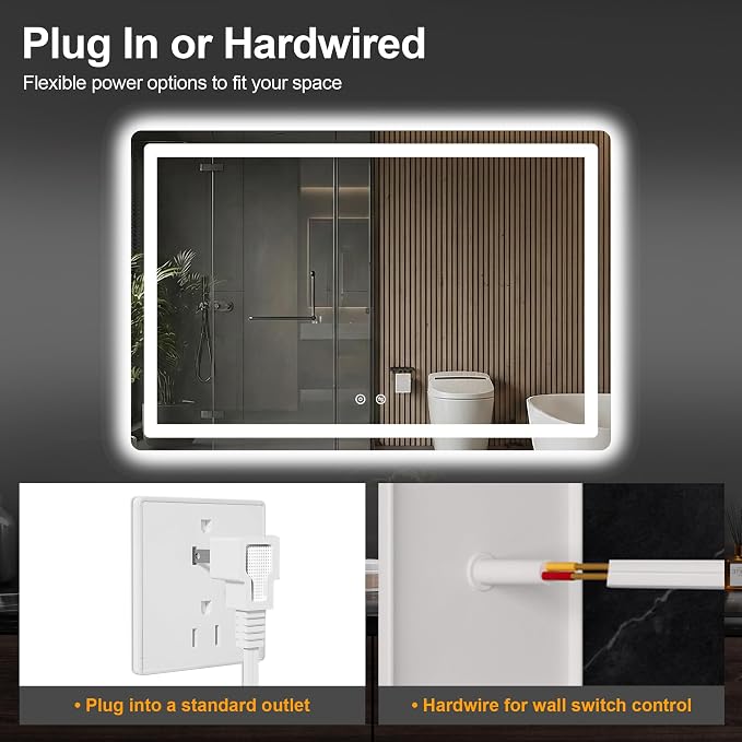 TRAHOME LED Bathroom Vanity Mirror with Lights, 30"x45" Lighted Wall Mirror | Front and Backlit, Anti Fog, Dimmable 3 Color Lighting, Memory Function, Shatterproof Glass, Plug in or Hardwired