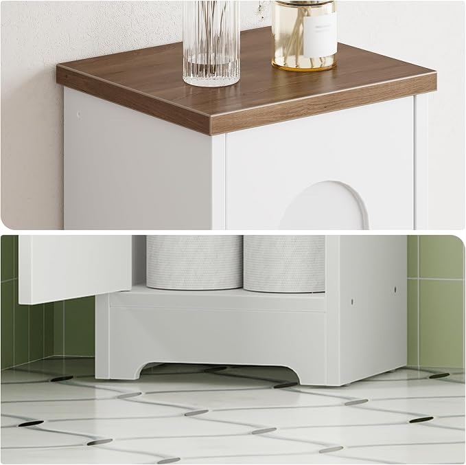HOOBRO Small Bathroom Storage Cabinet, Farmhouse Corner Floor Storage Cabinet with 2 Doors and Adjustable Shelves, Toilet Paper Cabinet for Small Spaces, 8.3" D x 8.3" W x 30.7" H, White and Walnut