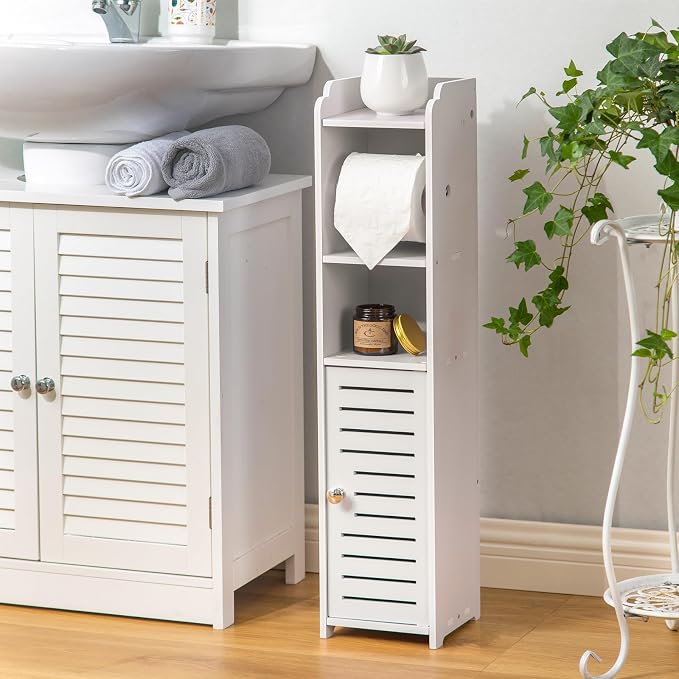 AOJEZOR Toilet Paper Holder Stand: Small Space Bathroom Storage for Renters