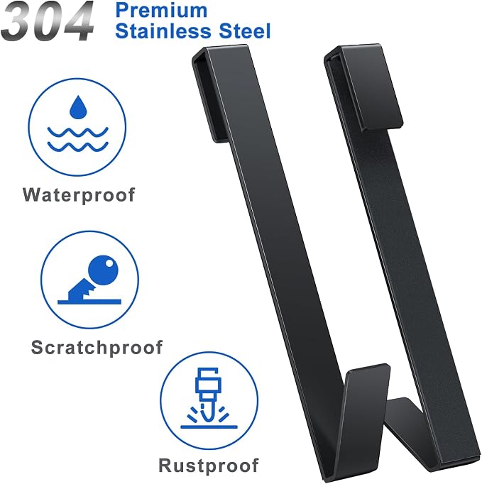 Shower Door Hooks 10 in, Shower Hooks for Towels, Heavy Duty Drilling-Free Extended Towel Hooks for Bathroom Frameless Glass Door, Over the Door Towel Hooks 3 Packs Black