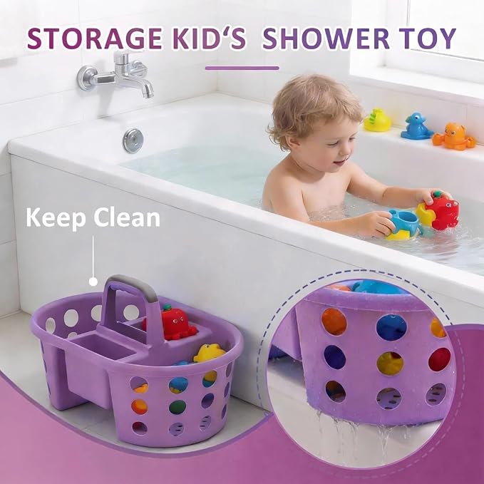 SIMPLYKLEEN Large Shower Caddy Portable 2PC - Made in USA Plastic Jumbo Size Dorm Storage Candy Tote with Handle Shower Organizer for Bathroom, Pantry, Kitchen, College Dorm, Orange/Purple