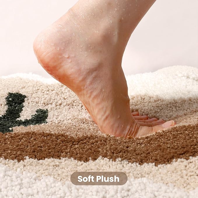 Bathroom Rug Mat, Yellow Desert Cactus Bath Mat with Soft & Non-Slip, Ultra Absorbent Microfiber Shaggy Door Mat, Quick Dry Bath Rug Carpet for Toilet Bathtub Bedroom 20x31 Inch (Yellow)