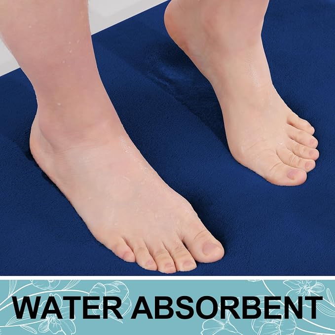 Smiry Memory Foam Bath Mat 40x32, Extra Soft and Absorbent Bathroom Rugs | Navy Blue, Quick Dry Machine Washable Non-Slip Bath Mat for Bathroom Floor, Shower and Tub