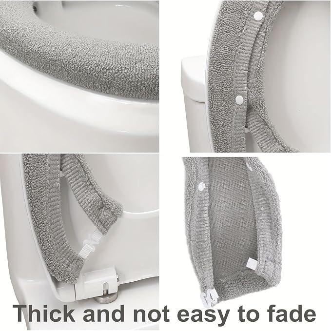 Bathroom Soft Thicker Warmer Stretchable Washable Cloth Toilet Seat Cover Pads (Gray/3pcs)