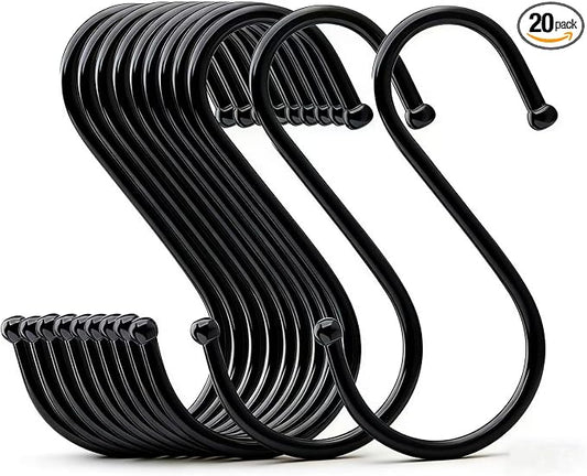 20 Pack 4.7 Inches Extra Large S Shape Hooks Heavy-Duty Metal Hanging Hooks Apply Kitchenware Bathroom Utensils Plants Towels Gardening Multiple uses Tools(Black)