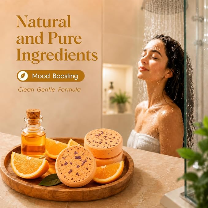 SWCANDY Orange Shower Steamers 8 Pack, Home Spa Self Care | Bright citrus aromatherapy with natural essential oils shower gift for women, men, wife & husband.