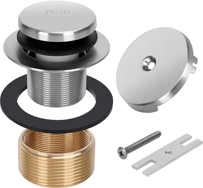 PRIMSOPH Tip-Toe Tub Drain Trim Kit with One Hole Overflow Faceplate Conversion Kit Assembly Universal Fine Coarse Thread Replacement Brushed Nickel