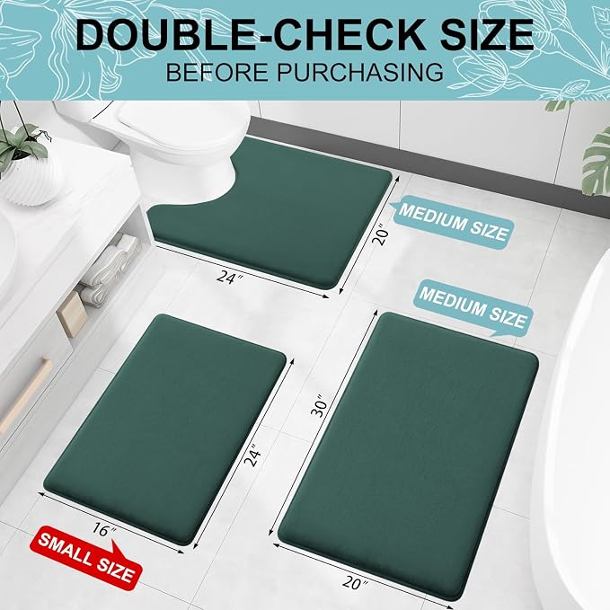 Smiry Memory Foam Toilet Rugs 24x20, Extra Soft Absorbent Bathroom Rugs | Green, Quick Dry Machine Washable Non-Slip Contour Bath Mat for Toilet