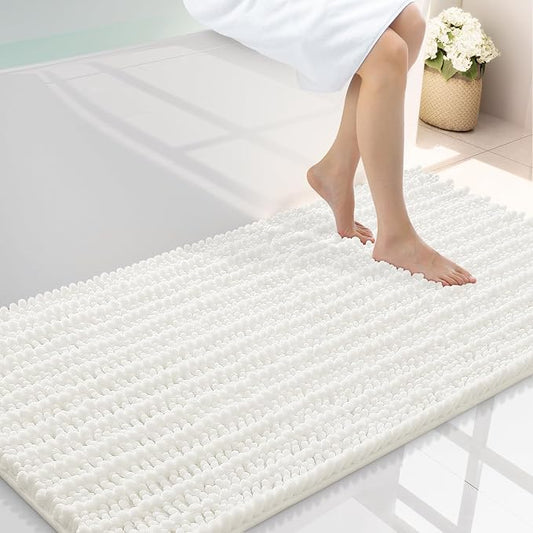 Smiry Bathroom Rugs 44X24, Extra Soft Rubber Backing Chenille Bath Mats | Ivory Machine Washable Non Slip Quick Dry Bath Mats for Bathroom Floor, Tub, Shower, Home Decor Accessories