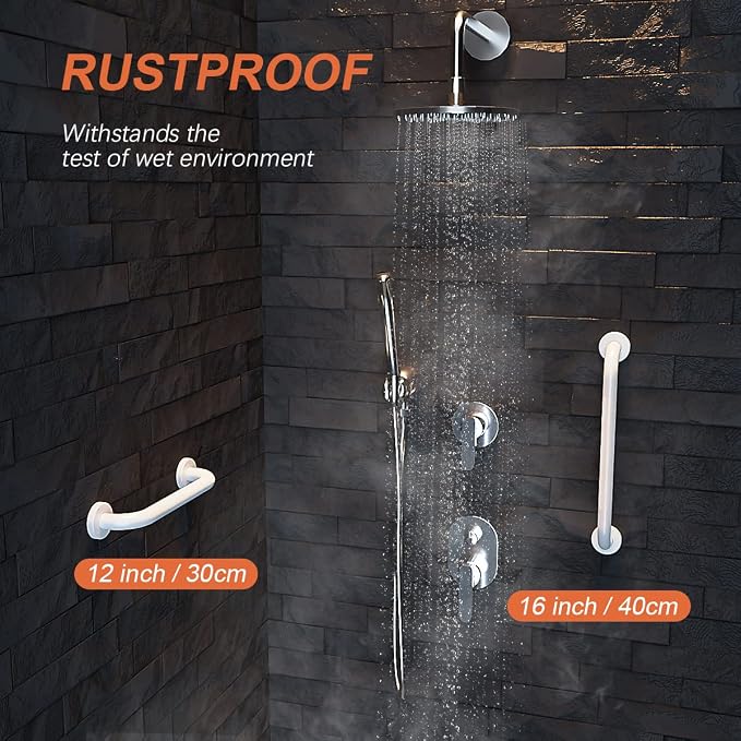 Anti-Slip White Grab Bar 20 Inch, iMomwee Bathroom Safety Bar w/Knurled Grip, Stainless Steel Balance Support Handrail, Textured Shower Handle for Elderly Seniors Handicap Disabled