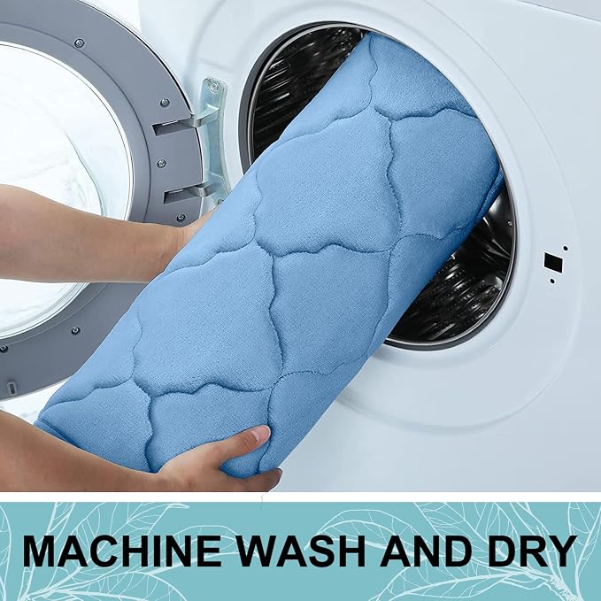 OLANLY Memory Foam Bath Mat Rug 59x24, Ultra Soft Bathroom Rugs, Blue | Thick Absorbent Carpet, Non-Slip Backing, Machine Washable, for Bathroom Floor, Tub, Shower and Home Decor Accessories