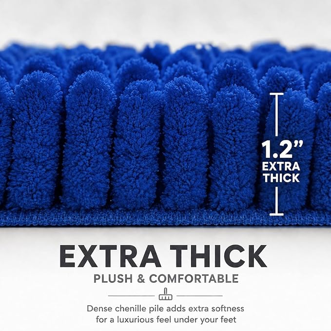 Bathroom Rugs Sets 2 Piece,Super Absorbent Soft,Thick,Machine Washable Chenille Bath Mat,Non Slip Toilet Floor Rug,Bath Mats for Bathroom,20x32 Plus 20x20 U Shape,Royal Blue