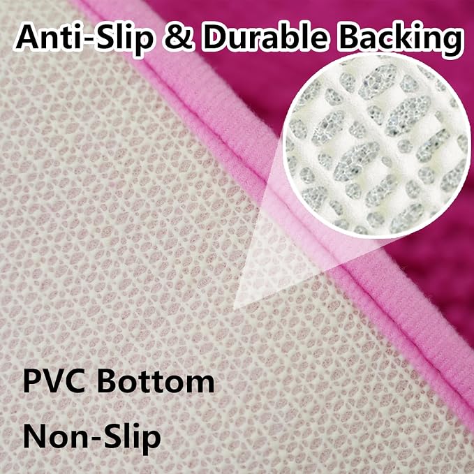 Bathroom Rugs Chenille 3-Piece Extra Soft and Absorbent Shag Bathroom Rugs, Machine Wash Mat, Strong PVC Non-Slip Underside, Plush Carpet Mats (Rose Red)