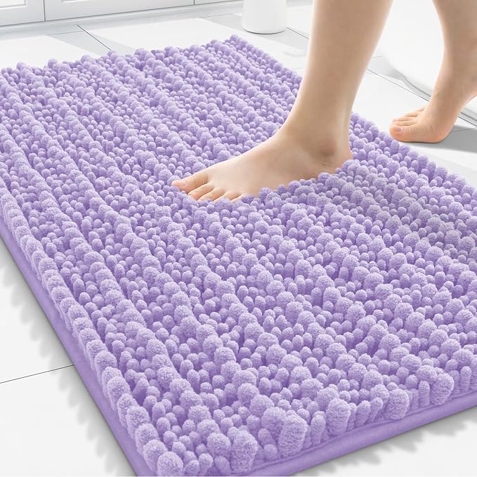 Smiry Bathroom Rugs 30X20, Extra Soft Rubber Backing Chenille Bath Mats | Purple Machine Washable Non Slip Quick Dry Bath Mats for Bathroom Floor, Tub, Shower, Home Decor Accessories